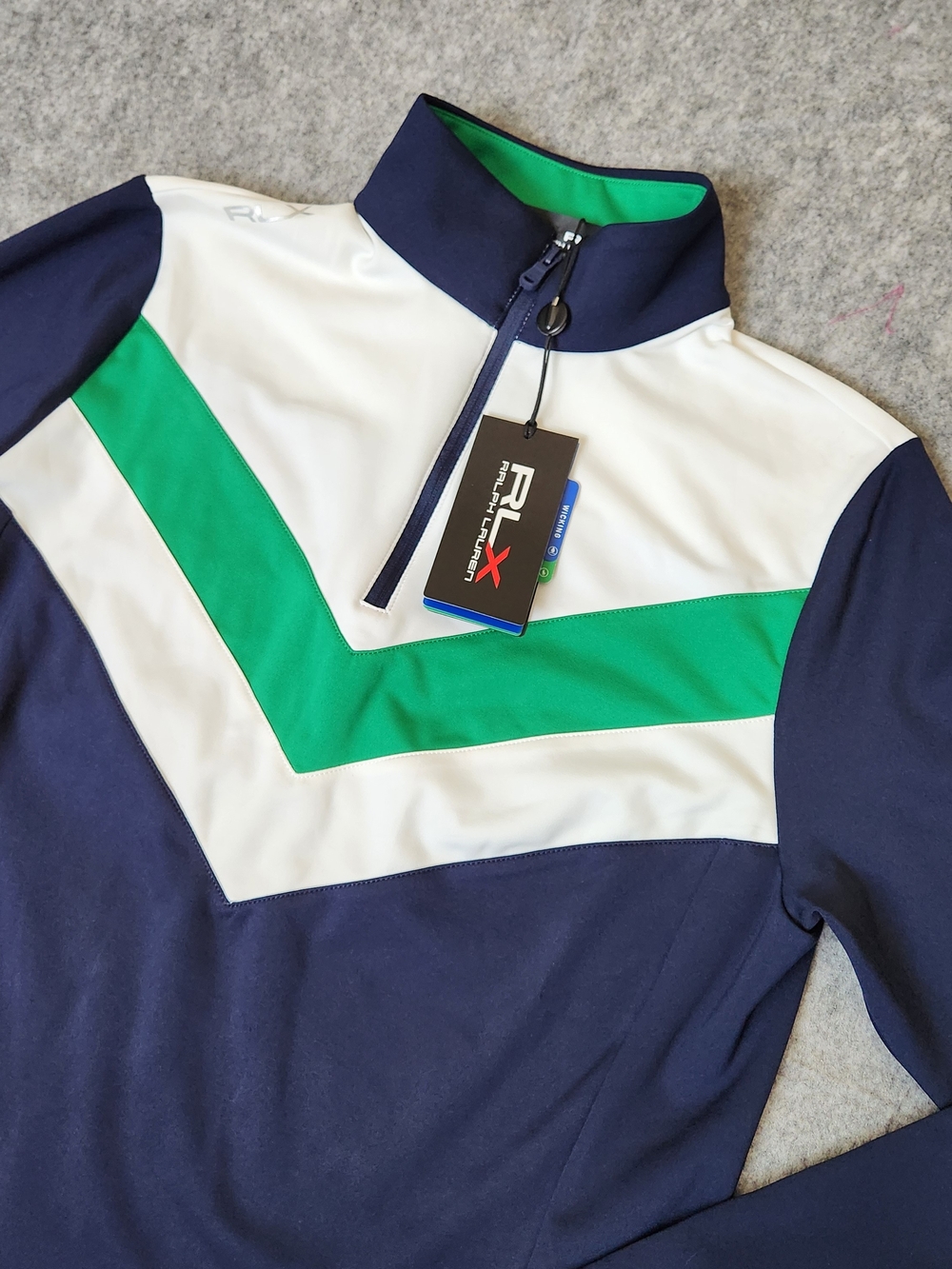 NWT RLX Ralph Lauren Golf Jacket 3/4 Zip Chevron Women's M Blue Pockets Sports